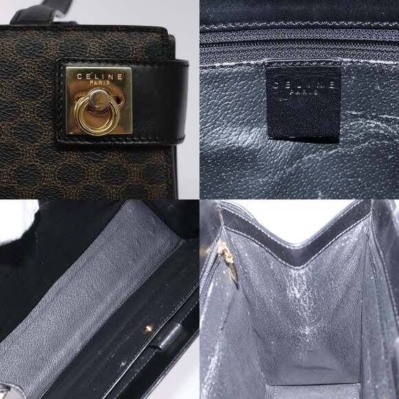 CELINE Macadam Canvas Shoulder Bag Pvc Leather Black Gold - Picture 11 of 12